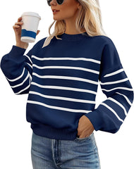 MsavigVice Women's Striped Sweatshirts with Pockets Color Block Long Sleeves Crew Neck Pullover Casual Loose Stylish Tops