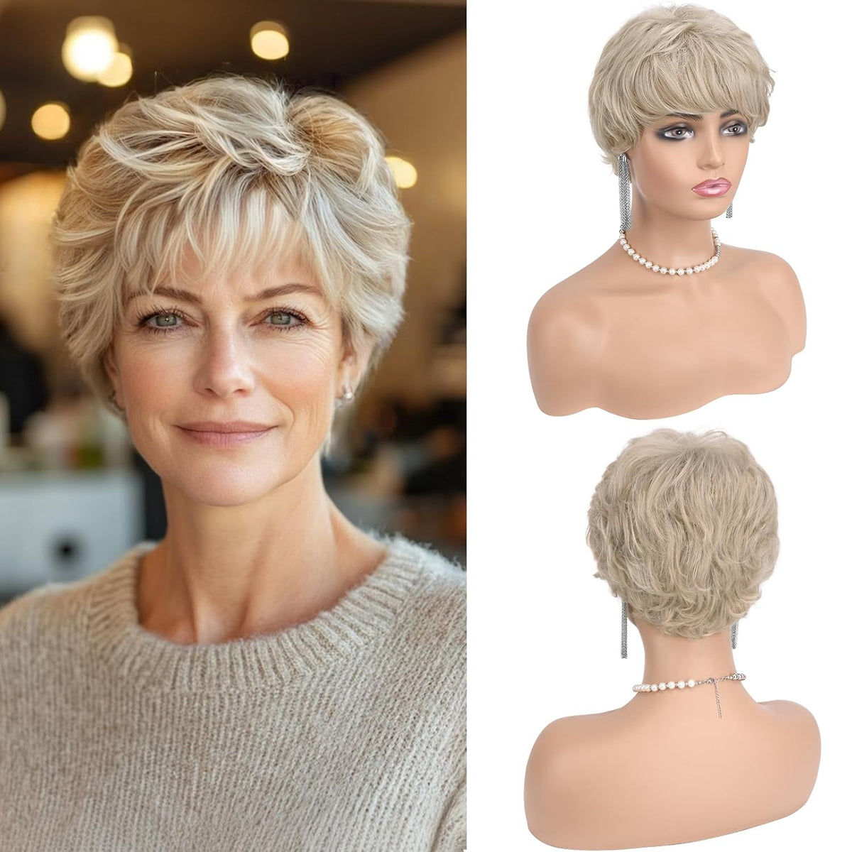 Haloo Blonde Pixie Wigs for Women - Short Natural Layered Haircut Synthetic Heat Resistant Hair Wig for Daily Costume
