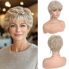 Haloo Blonde Pixie Wigs for Women - Short Natural Layered Haircut Synthetic Heat Resistant Hair Wig for Daily Costume