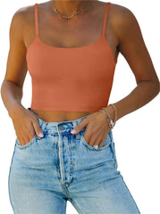 REORIA Women's Sexy Adjustable Spaghetti Strap Double Lined Seamless Camisole Tank Yoga Crop Tops