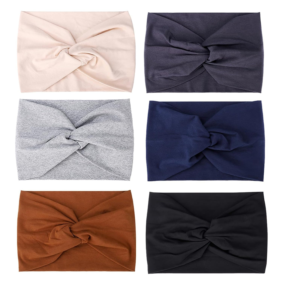 6 Pack Wide Headbands for Women, 9.3x4.7inch Cotton Stretchy Headband Large Sports Head Bands Stocking Stuffers for Women Girls
