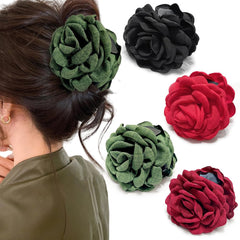 4pcs Handmade Fabric Rose Flower Hair Claw Clip for Women Girls, 3.94" Large Boho Hawaiian Floral Hairpins Barrettes for Thick Thin Hair Styling Accessories(Red Pink)