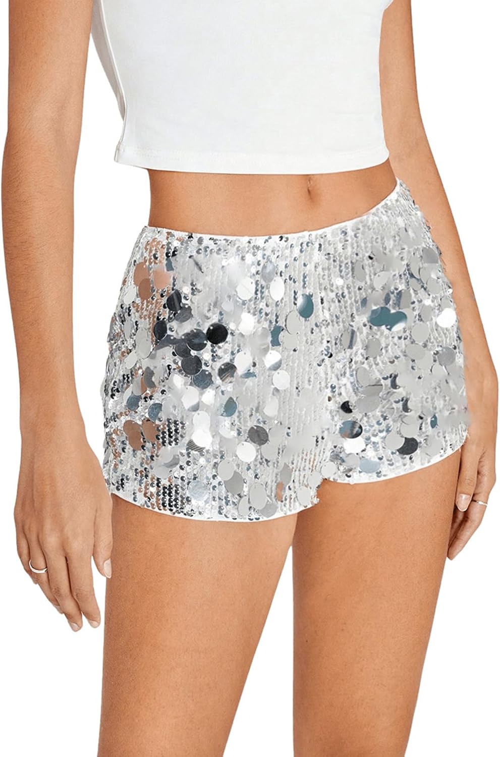 SweatyRocks Women's Sequin Mini Shorts Glitter Low Rise Zipper Up Skinny Sparkly Rave Party Shorts