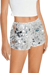SweatyRocks Women's Sequin Mini Shorts Glitter Low Rise Zipper Up Skinny Sparkly Rave Party Shorts
