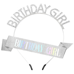 Birthday Sash Birthday Crown for Women, Birthday Girl Sash, Birthday Girl Crown, Glitter Rose Gold Birthday Sash and Crown Rhinestone Headband Set, Happy Birthday Girl Princess Tiara Sash Accessories