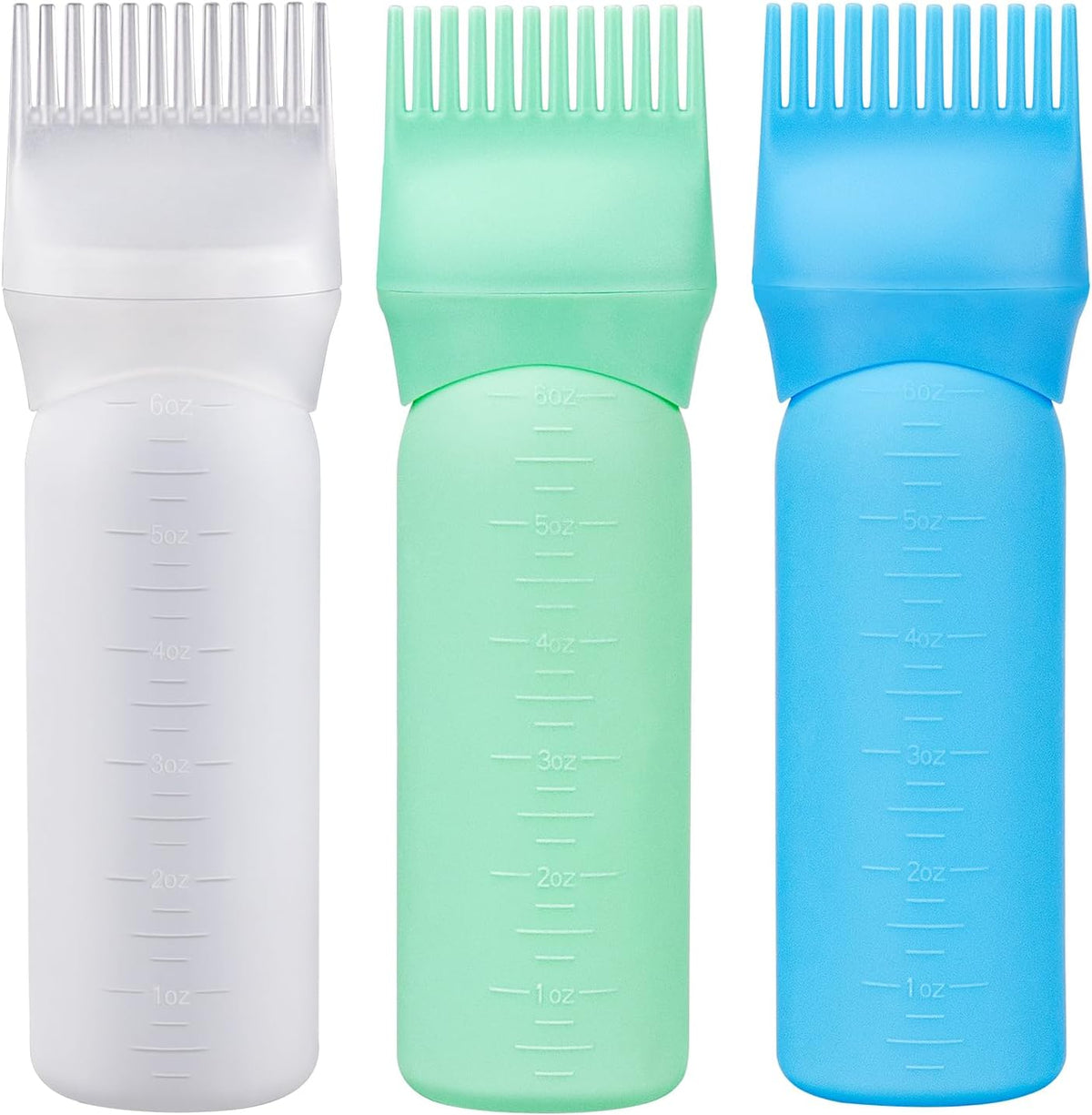 Cosywell Root Comb Applicator Bottle 6 Ounce Hair Dye Applicator Brush 3 Pack for Hair Root Comb Color with Graduated Scale(Pink White Purple)