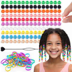 150Pcs Small Silicone Beads for Hair, 8 * 10 mm Soft Pink Mix Colors Pony Silicone Hair Beads for Braids with 50 Rubber Bands and 1 Beader for Braiding, DIY Bracelets Necklaces Crafts