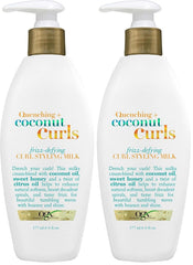 OGX Quenching + Coconut Curls Frizz-Defying Styling Milk, Nourishing Leave-In Hair Treatment with Coconut, Citrus Oil & Honey, Paraben-Free and Sulfated-Surfactants Free, 6 fl oz