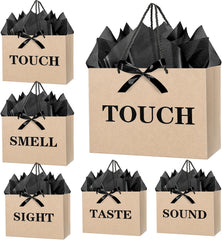 JWSCYSY 12.6" 5 Senses Gift Bags with Tissue Papers and Ribbons for Men, Women, Him Her Birthday, Anniversary, Wedding, Valentine's Day (Black Silver)