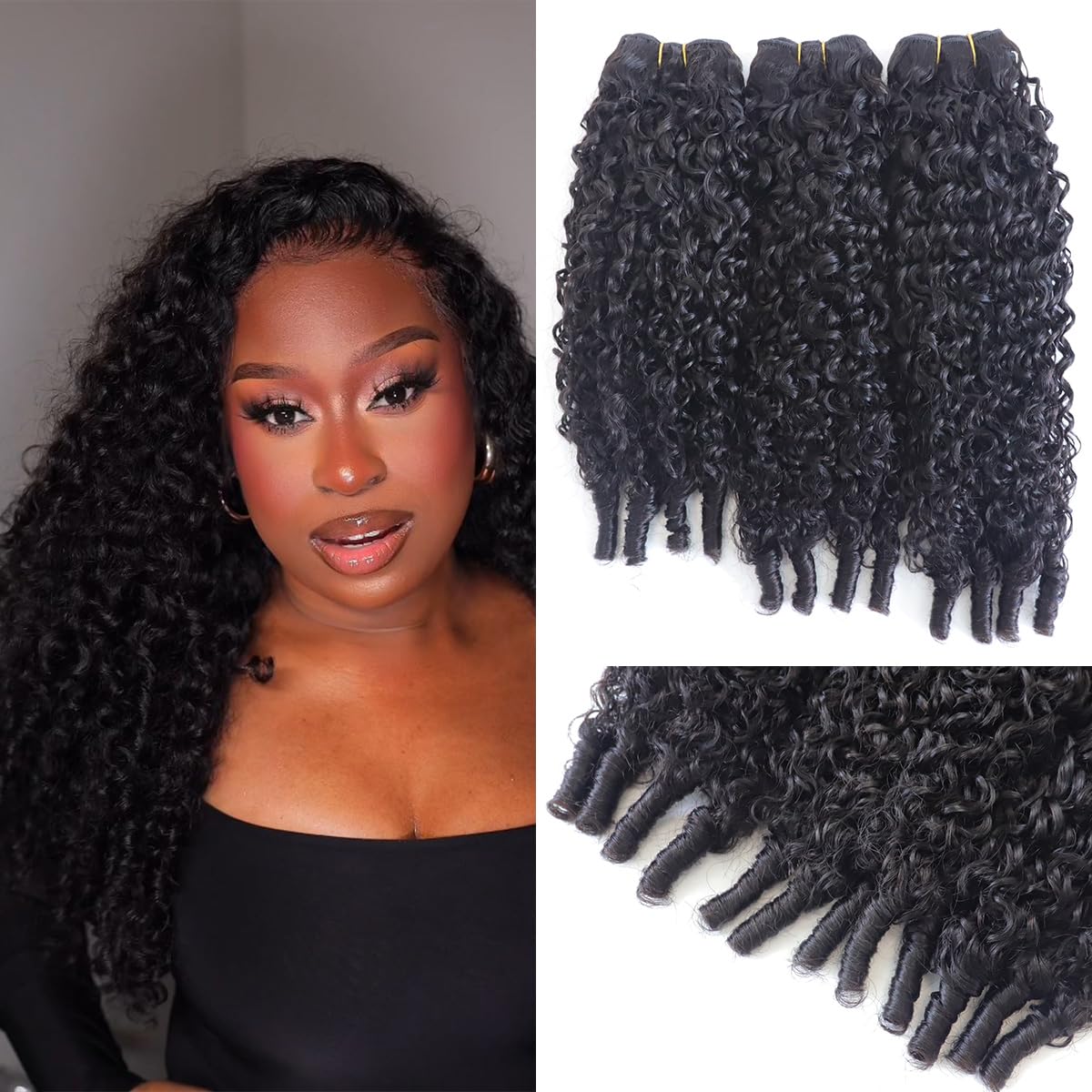 Burmese Curly Bundles Human Hair 18 20 22 Inches 100% Unprocessed Quick Weave 3c4a Water Wave with Spiral Curly End Real Human Hair Extensions Natural Black