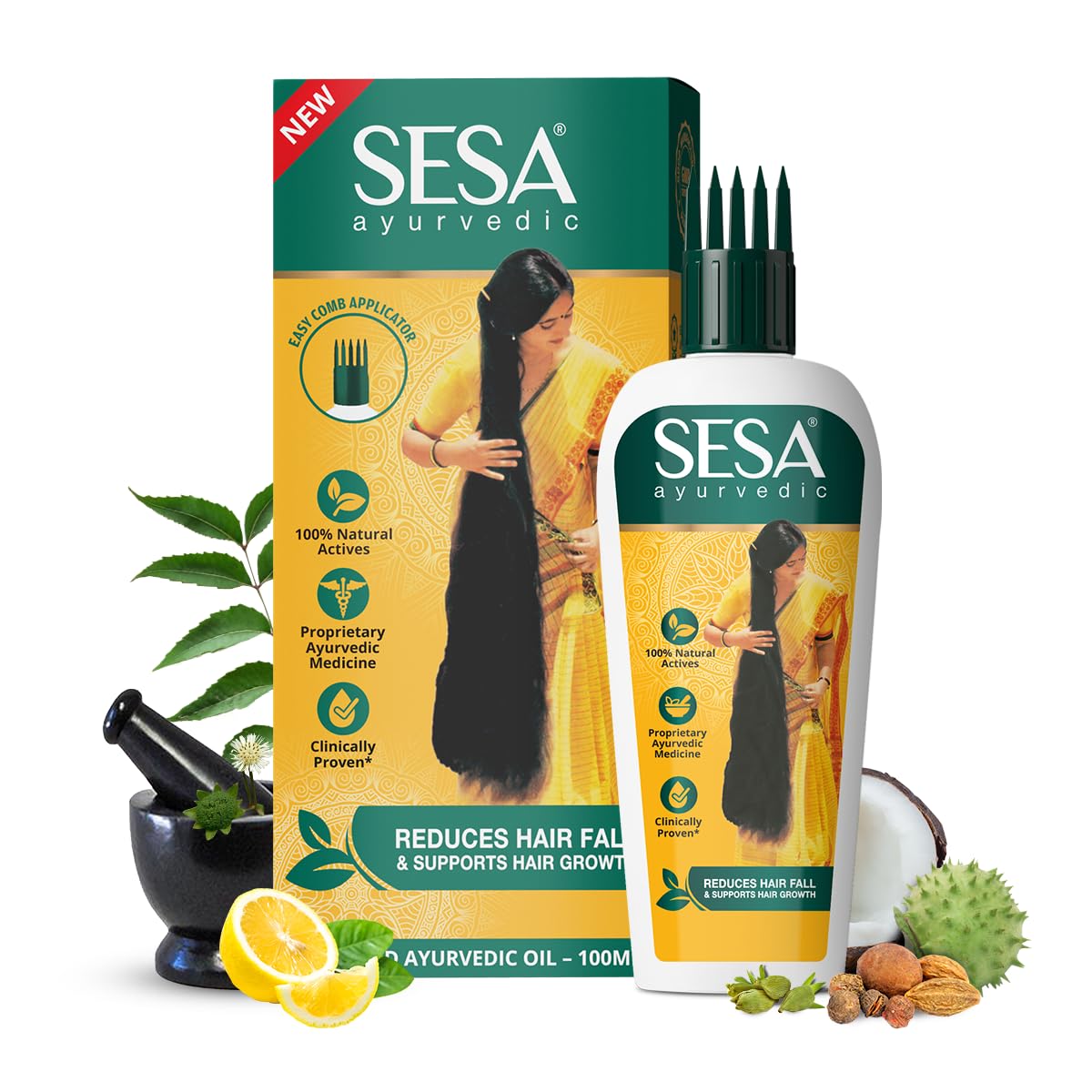 Ayurvedic Hair Oil With Bhringraj & 17 Rare Herbs With Coconut Oil and 4 Nourishing Oil For Hair Growth Help Control Hair Fall & Easy Hair Oil Applicator For Women and Men, 6.76 Fl Oz or 200 ml