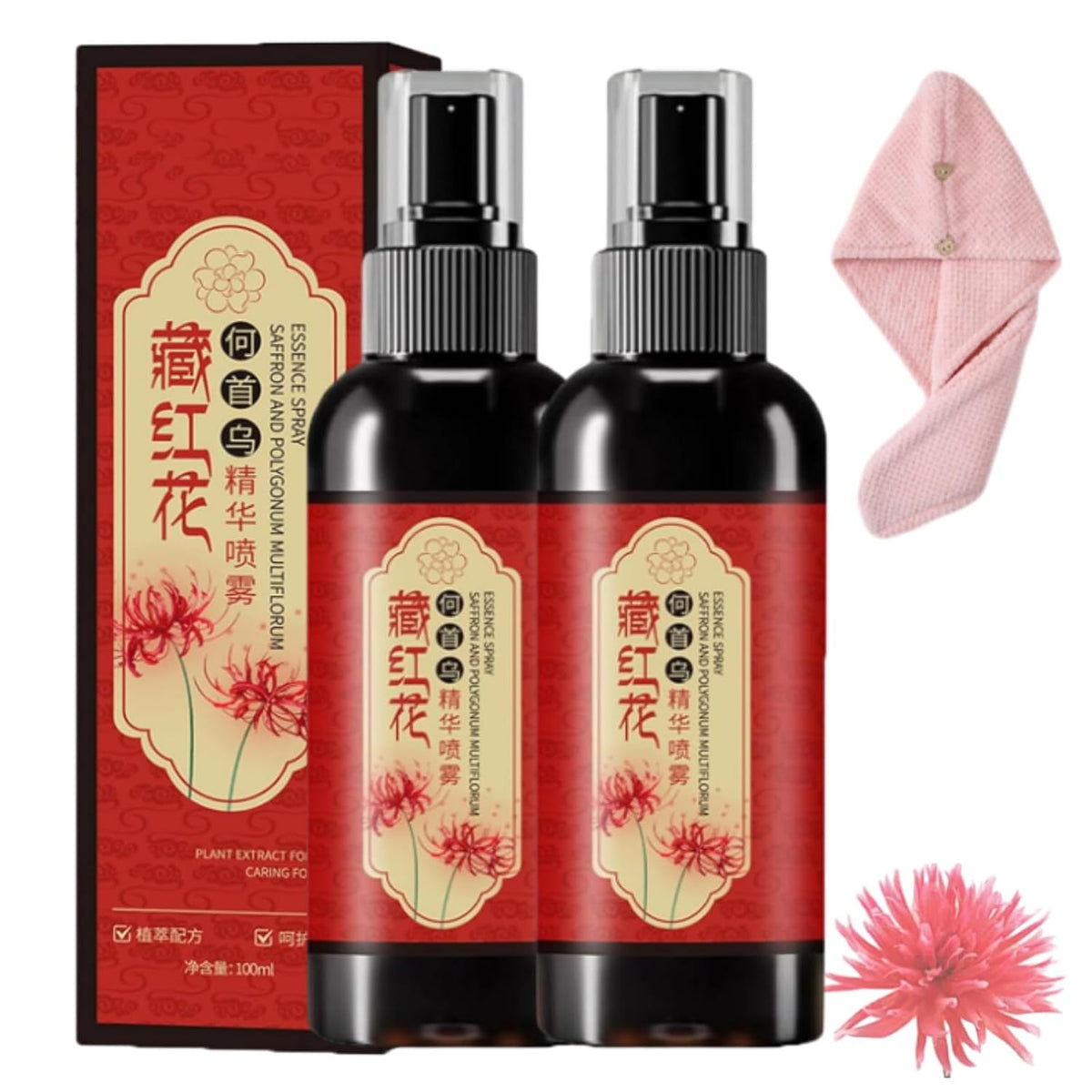 Saffron Hair Blackening Spray, Herbal Black Hair Spray, Saffron Hair Spray, Natural Plant Saffrons and Polygonum Multiflorum Essence Spray, Improve Dryness and Frizz, For All Hair Types