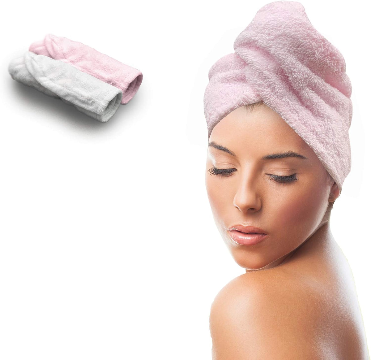KEEPOZ 100% Cotton Hair Towel Wrap Quick Dry Super Absorbent Turban Head Wrap for Women with Button, Anti Frizz, Hair Cap for Curly, Long & Thick Hair (White, 1 Pc)