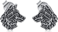 POPLYKE Sterling Silver Viking Wolf/Cow/Axe Stud Earrings Jewelry For Women Men Boyfriend Birthday Gift