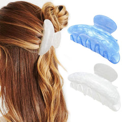 CAKURE Acrylic Claw Clips Pink Hair Clips Cute Hair Claw Barrettes Medium Nonslip Hair Claw Hair Accessories for Women and Girls (Pack of 2) (b-white&lake blue)