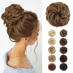 MORICA 2PCS Messy Hair Bun Hair Scrunchies Extension Curly Wavy fake hair bun Synthetic Chignon hair pieces for Women(6#)