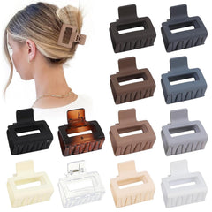 2 Inch Medium Hair Claw Clips 12 Pcs Square Hair Clips for Thin Hair Matte Nonslip Acrylic Banana Jaw Clips Bulk Hair Accessories for women and Girls - Colorful