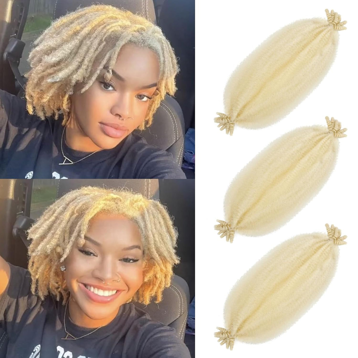 Springy Afro Twist Hair 8 Packs Marley Twist Braiding Hair 16 Inch Pre-Fluffed Spring Twist Hair For Soft Locs Afro Twist Hair For Women(1B#）