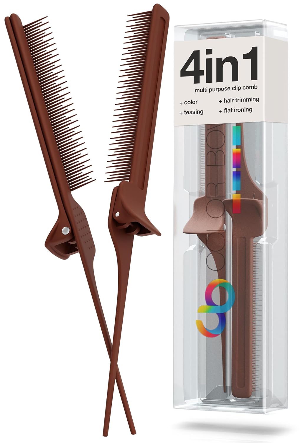 ColorBow Rat Tail Teasing Clip Comb (2 Pack) Hair Straightener Comb - Flat Iron Comb - Straightening Comb - Hair Coloring Pink / Gray