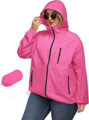 Avoogue Plus Size Womens Rain Jacket with Hood Waterproof Raincoats Lightweight Packable Outdoor Trench Coat XL-5XL
