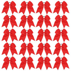 20 PCS 8 Inch Cheer Hair Bows Large Cheerleading Big Hair Bows with Ponytail Holder Hand-made Grosgrain Ribbon Hair Accessories for Teen Girls (White)