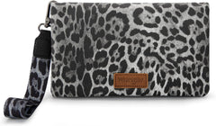 Wrangler Wristlet Wallet RFID Blocking Bifold Clutch Purse Women Credit Card Holder Cow Print with Crossbody Strap