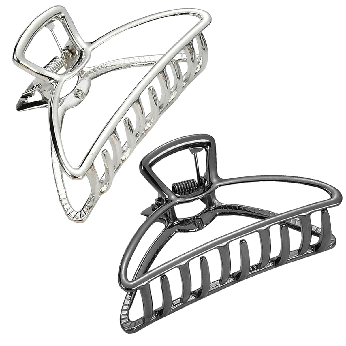 HH&LL Hair Clips, Metal Hair Claw Barrette Clamp Jaw for Women (2, Black+ Silver)