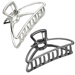 HH&LL Hair Clips, Metal Hair Claw Barrette Clamp Jaw for Women (2, Black+ Silver)