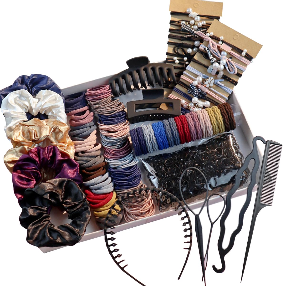 Hair Accessories Set for Women, Ponytail Holders, Hair Scrunchies, Hairbands, Scrunchy Hair Ties, Multicolour Colors and Styles (1149PCS(Dark color)