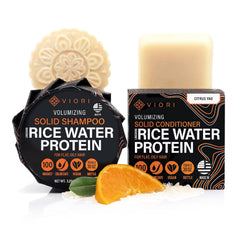 Viori Hidden Waterfall Shampoo and Conditioner Bar Set Made with Rice Water - Handcrafted Sulfate Free Shampoo and Conditioner