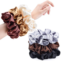 CEELGON Black Big Scrunchies for Women 6.3Inches Large Scrunchie Satin Oversized Silk Thick Elastic Hair Ties Jumbo Hair Scrunchies 6 Pack (Black)