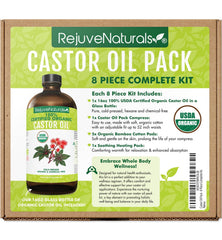 RejuveNaturals Castor Oil (16oz Glass Bottle) USDA Certified Organic, 100% Pure, Cold Pressed, Hexane Free. Boost Hair Growth for Thicker, Fuller Hair, Lashes & Eyebrows.