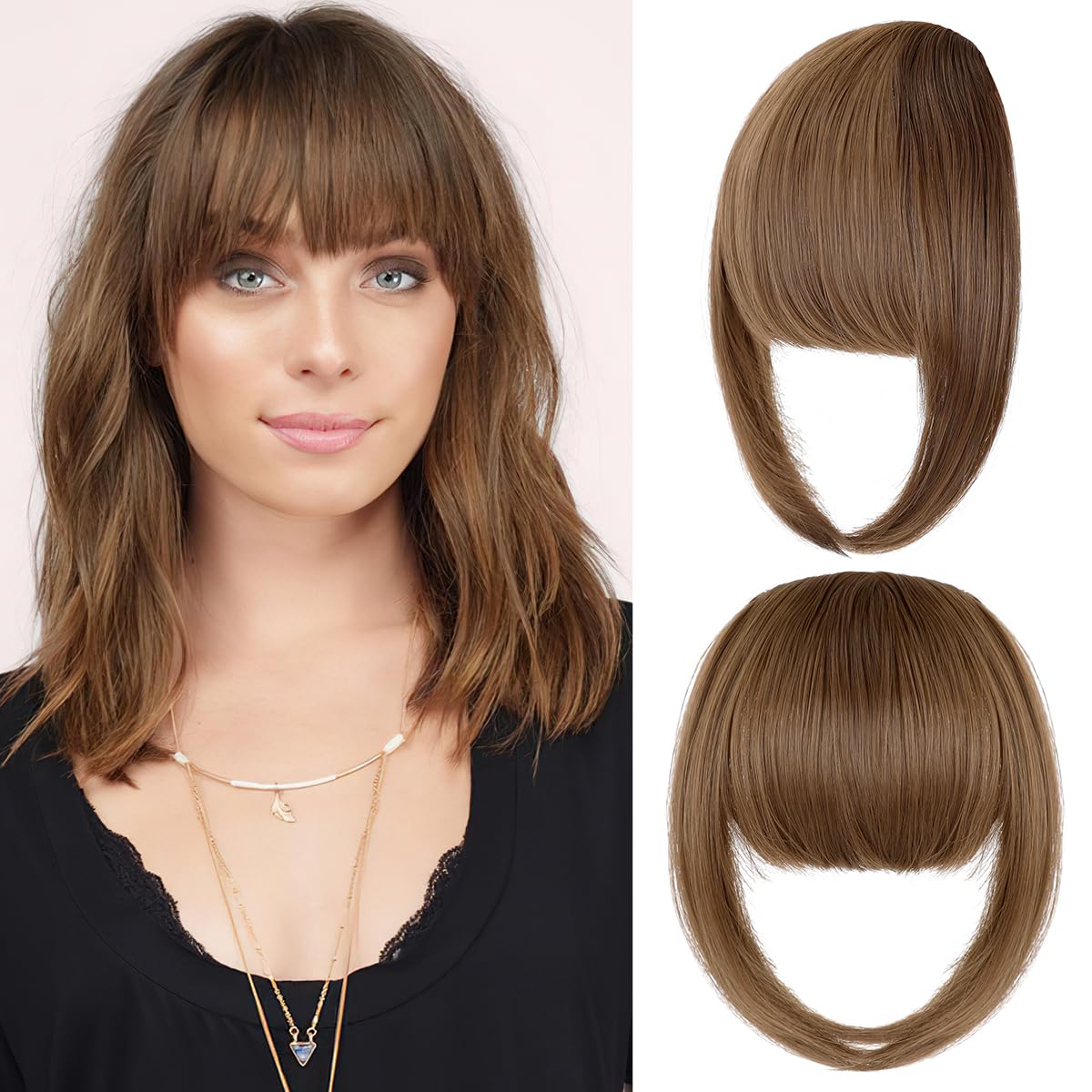Bangs Hair Clip in Bangs,Thick French Clip in Hair Extensions Wispy Fake Hairpieces for Women Fringe with Temples for Daily Wear Copper Red