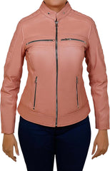 Cafe Racer Leather Jacket Women - Real Lambskin Motorcycle Genuine Leather Jacket Women