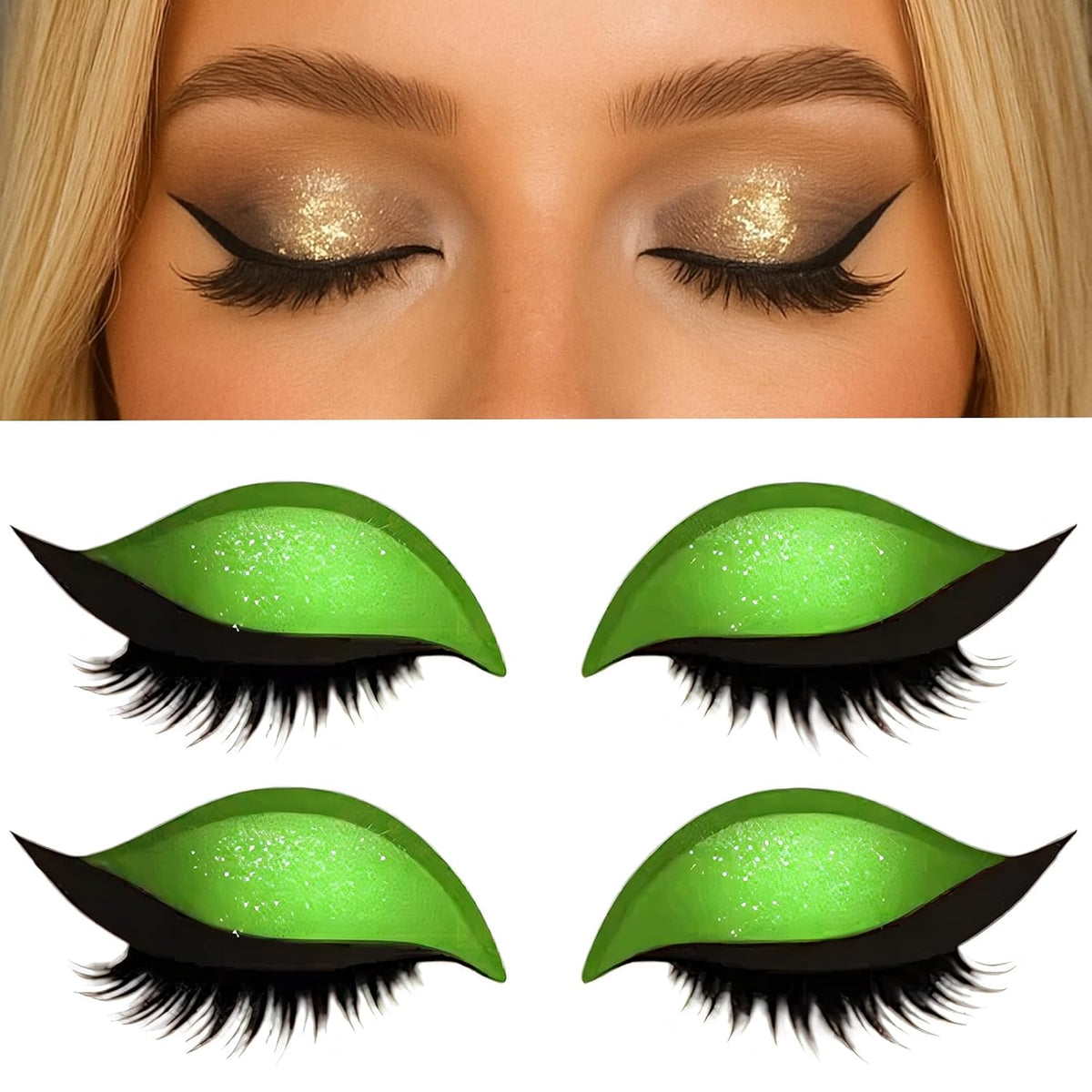 Lazy Eye Shadow Eyelash Patch, MAGIC BY MARA Eyeshadow and lash Sticker, 2-in-1 Reusable Eyeshadow & Eyelash Makeup Stickers, Makeup Stencils Sticker for All Eye Shapes, 2 Pairs (Gold)