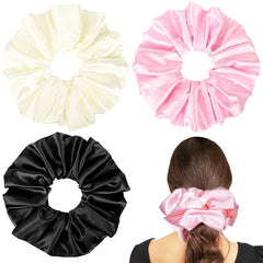CEELGON Black Big Scrunchies for Women 6.3Inches Large Scrunchie Satin Oversized Silk Thick Elastic Hair Ties Jumbo Hair Scrunchies 6 Pack (Black)