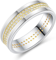 925 Sterling Silver Wedding Rings For Men Round Cut 4 Rows Of Grade 5A Cubic Zirconia Wedding Band Promise Rings For Him Size 7-14