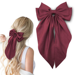 Hair Bows for Women, 2Pcs Royal Blue Bow Hair Clips for Girls, Silky Satin Hair Bows Clips Long Tail, Large Hair Barrettes Cute Aesthetic Hair Accessories