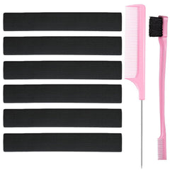 Wig Accessory Set - Elastic Edge Wrap Bands to Keep Lace Front Wigs in Place and Lay Edges (5 Piece Set, Black Pink)