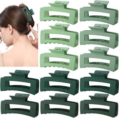 12 Pcs Pink Large Square Hair Claw Clips for Women, 4.3-Inch Matte Rectangle Claw, Strong Hold Non-slip Hair Clips for Thick & Thin Hair