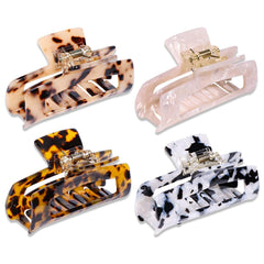 Magicsky 4PCS Hair Claw Clips, Acrylic Banana Barrettes Butterfly French Jaw Clip, Big Hair Clip Hairclips for Thick Thin Hair- Styling Accessories for Women Girls, Large Checkerboard, Leopard, White
