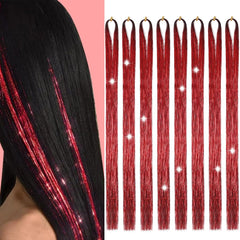 Hair Tinsel 50inch 8packs 1600 Strands White Tinsel Hair Extensions Shiny Hair Accessories Sparkling Fairy Glitter Hair Extension for Women Girls Kids(50",White)
