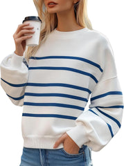 MsavigVice Women's Striped Sweatshirts with Pockets Color Block Long Sleeves Crew Neck Pullover Casual Loose Stylish Tops