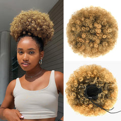 YEAME Afro Puff Drawstring Ponytail for Black Women, Short Kinky Curly Afro Ponytail Synthetic Hair Puffs, Premium Black Afro Bun Drawstring Ponytail for Women Girls (1B Natural Black)