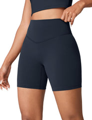 Hugcurve No Front Seam High Waisted Workout Biker Shorts for Women 6 Inches Tummy Control Buttery Soft Yoga Pants Gym