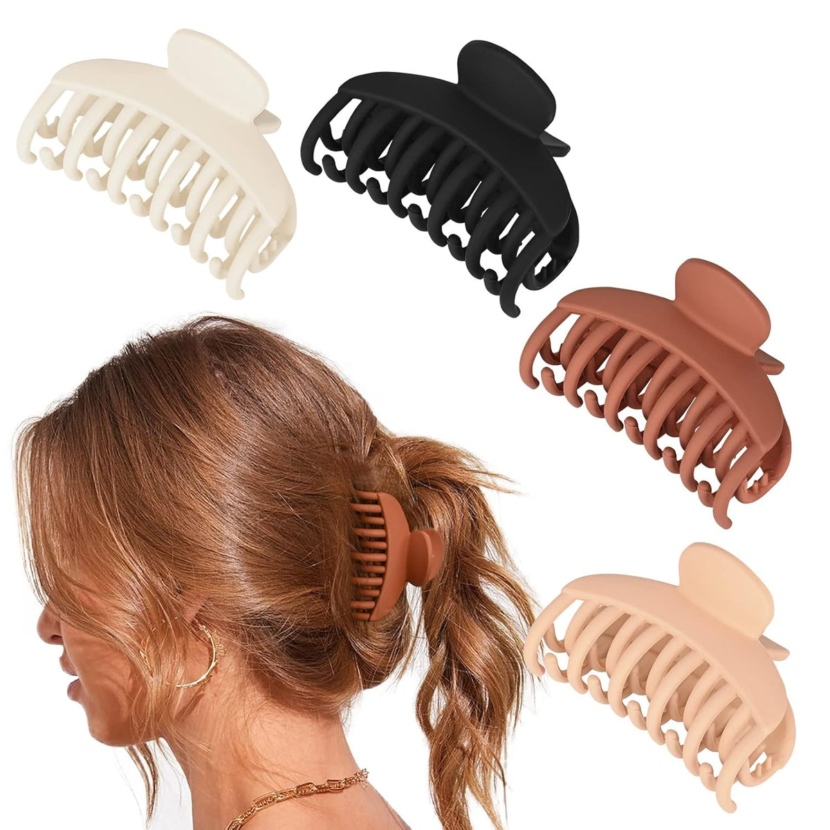 DEEKA Double Row Teeth Hair Clips Small Claw Clips for Thin Hair 4 Pack 1.6" Medium Matte Non-slip Short Hair Accessories for Women and Girls