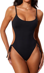 DOBREVA Women's One Piece Swimsuit Strappy Backless Bathing Suit Cut Out Lined Scoop Neck Adjustable Straps Swimwear