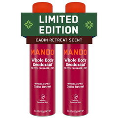 Mando Whole Body Deodorant For Men - Invisible Spray Deodorant - 72 Hour Odor Control - Low Irritation Formula - Aluminum Free, Benzene Free - 3.6 ounce Cans (Pack of 2) - Cabin Retreat