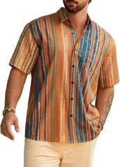 Hardaddy Men's Striped Shirts Casual Short Sleeve Button Down Summer Hawaiian Shirts