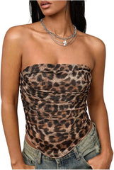 Floerns Women's Strapless Ruched Tube Tops Sleeveless Bandeau Concert Corset Top